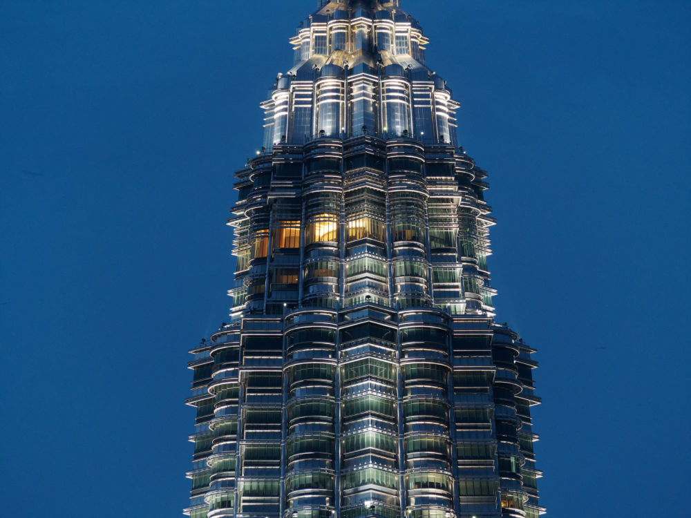 One of the Petronas Towers, Kuala Lumpur, at night